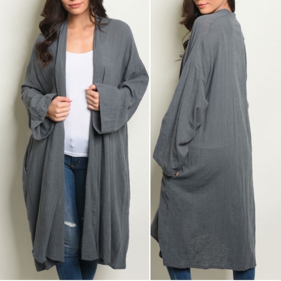 Trend Setter Diva Boutique Jackets & Blazers - Charcoal kimono style Boho Cardigan